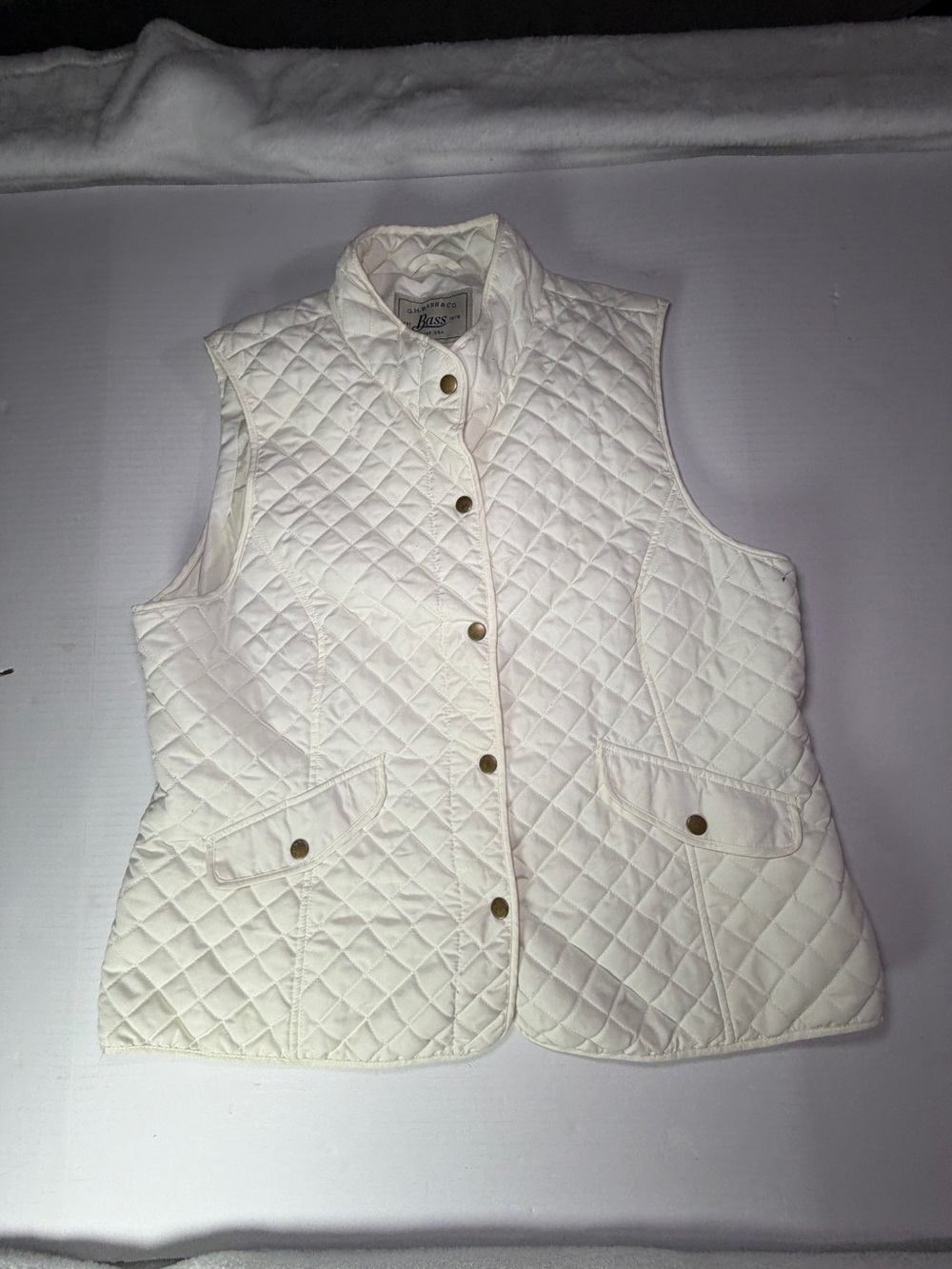 Bass Cream Quilted Polyester Jacket with Branded Tag